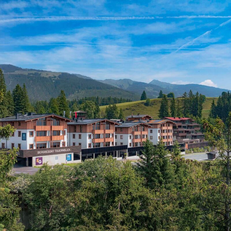 Mountain resort at Pass Thurn surrounded by forest