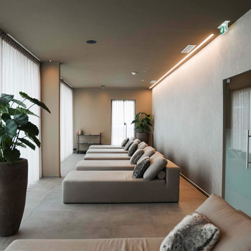 Relaxation room with waterbeds and views of the countryside