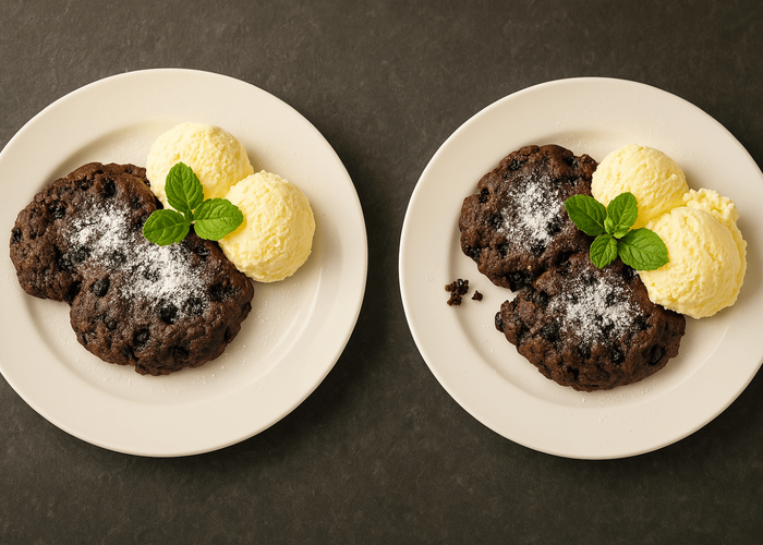 2 Teller mit Moosbeernocken und Vanilleeis