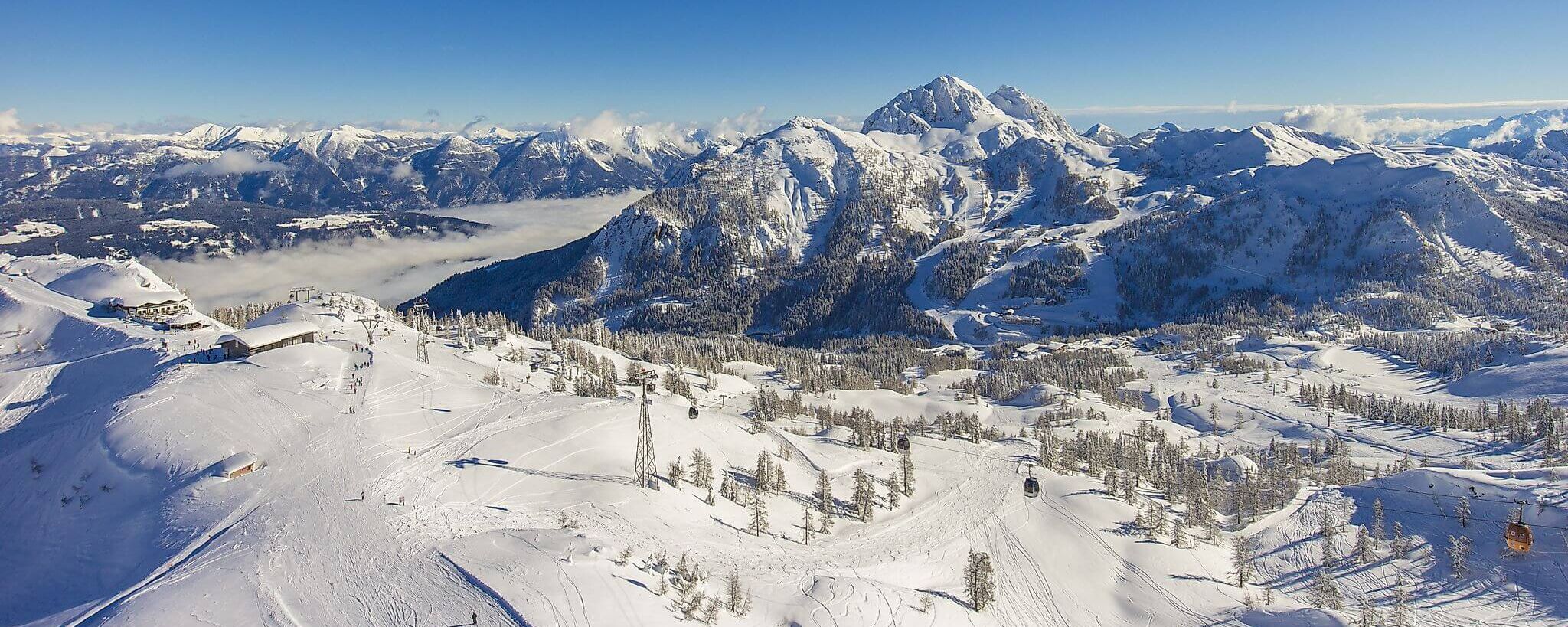 The snow covered Nassfeld ski area at a glance