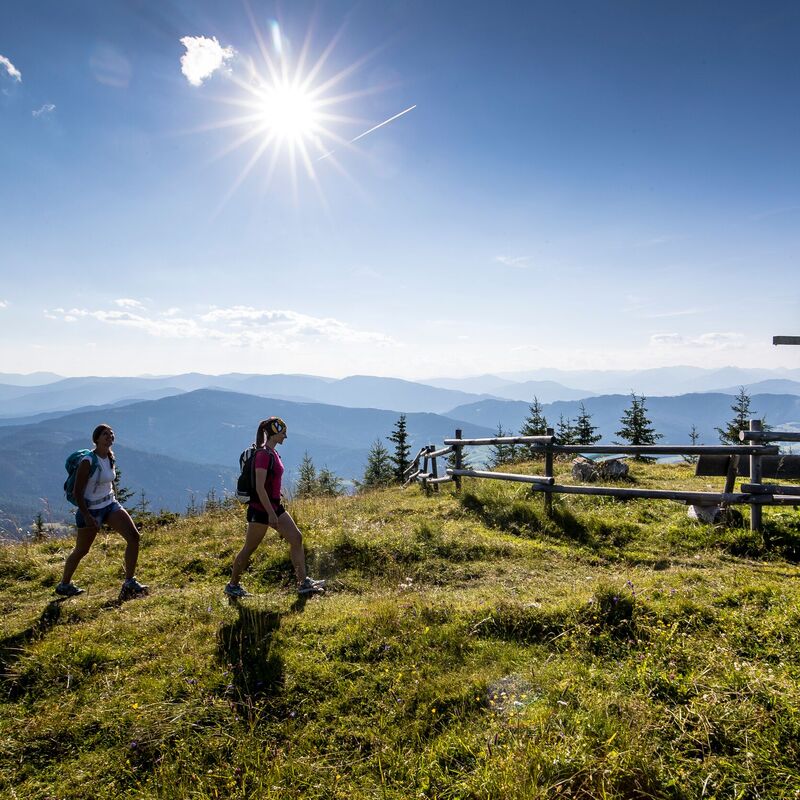 Gipfel der Grebenzen in der Region Murau mit weitem Blick über die alpine Landschaft der Steiermark.