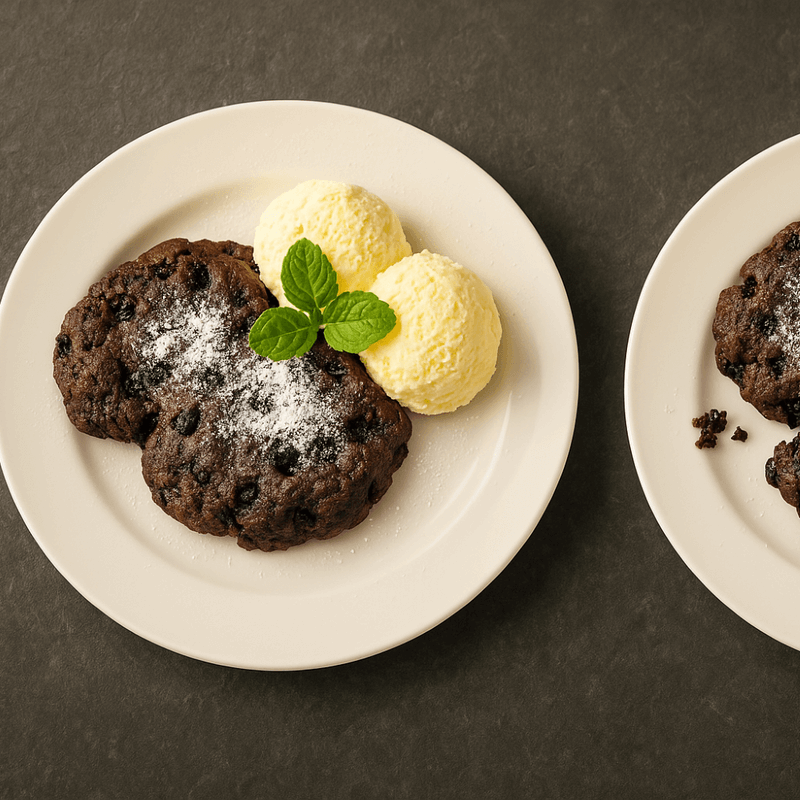 2 plates with blueberry fritters and vanilla ice cream