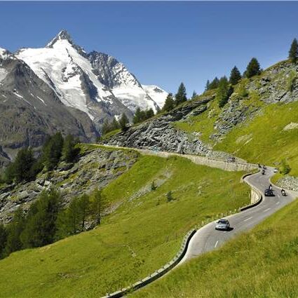 The Grossglockner High Alpine Road with the Grossglockner in the background.