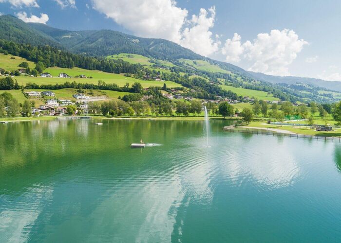 Summer by the lake with a view of the village