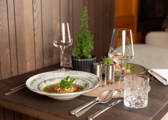 Delicious soup on a set table