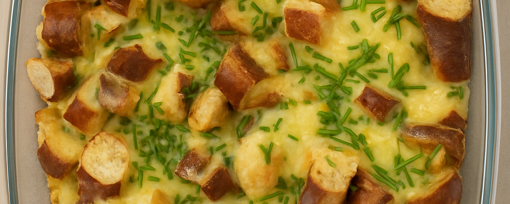 Ready to serve Tyrolean pretzel soup for a quick holiday meal.