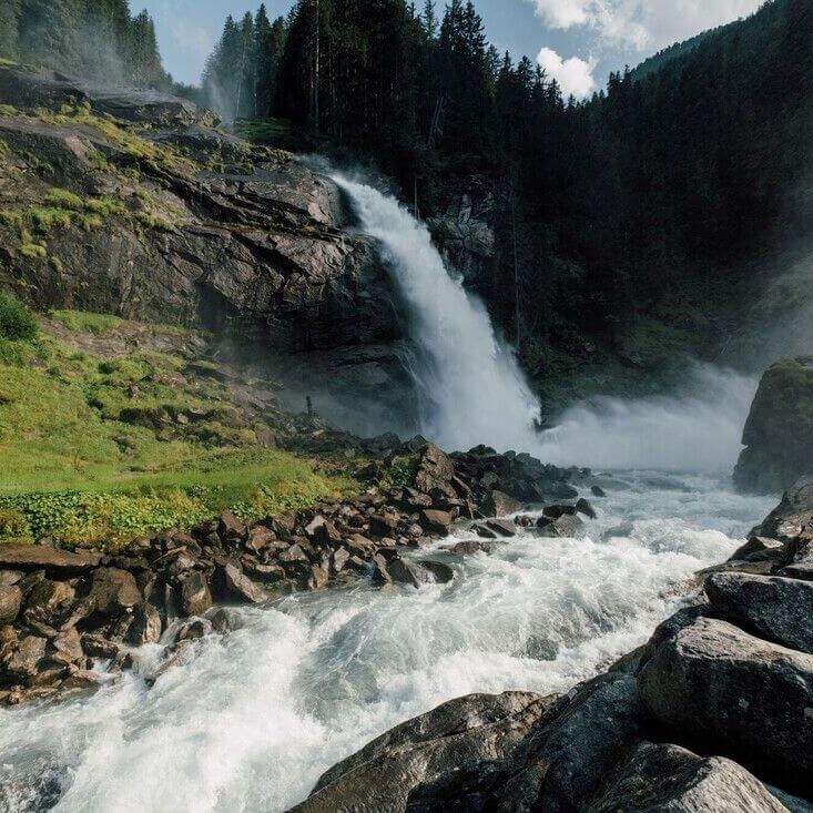 Fine drizzle at the lowest Krimml waterfall