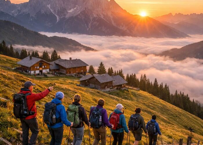 Sonnenaufgangswanderung mit Menschen darauf zu sehen
