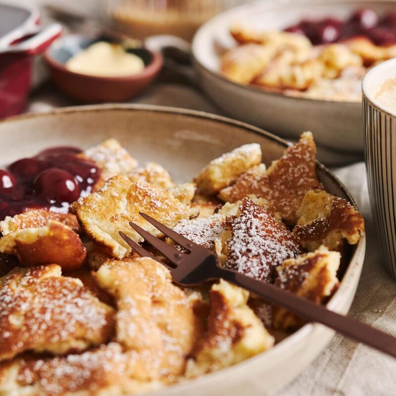 Traditional Austrian Kaiserschmarrn torn pancake served fresh and fluffy
