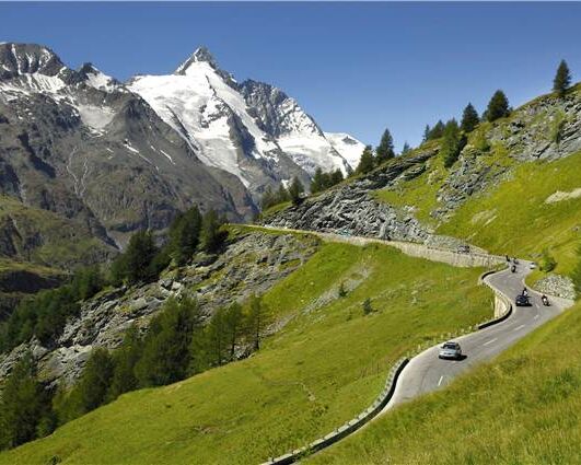 The Grossglockner High Alpine Road with the Grossglockner in the background.