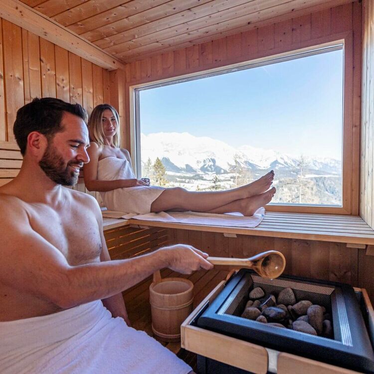 Private sauna with a view of the Dachstein.