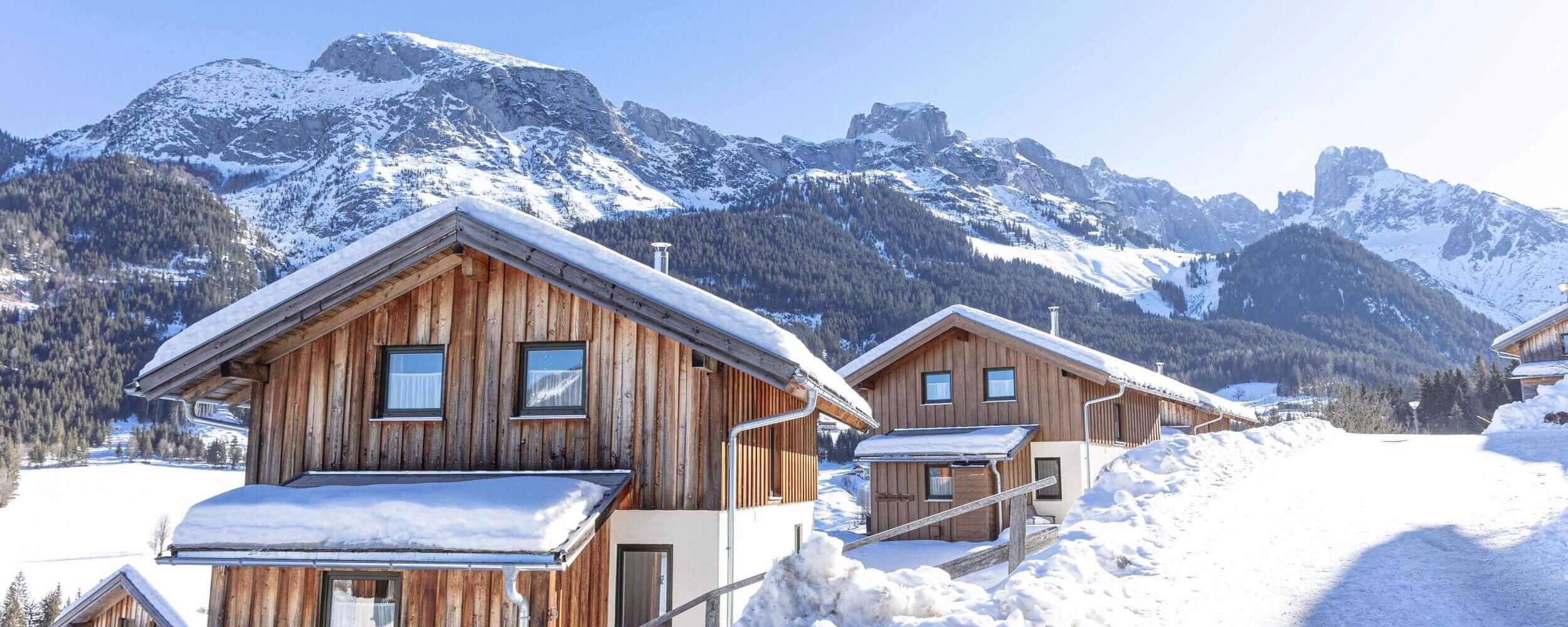 Cozy holiday homes in the snow with a view of the Bischofsmütze mountain