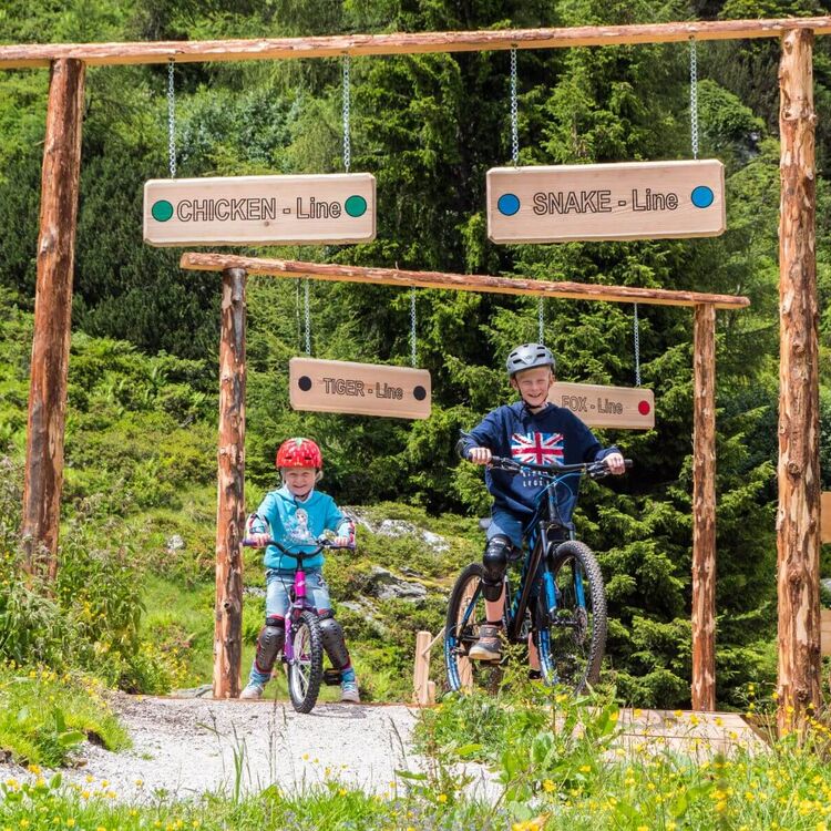 Kinder fahren Mountainbike auf den Junior Trails auf der Reiteralm in Schladming