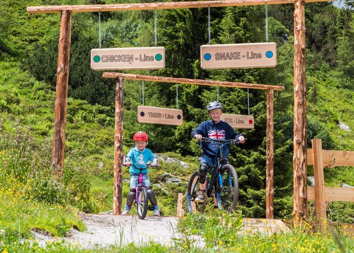 Kinder fahren Mountainbike auf den Junior Trails auf der Reiteralm in Schladming